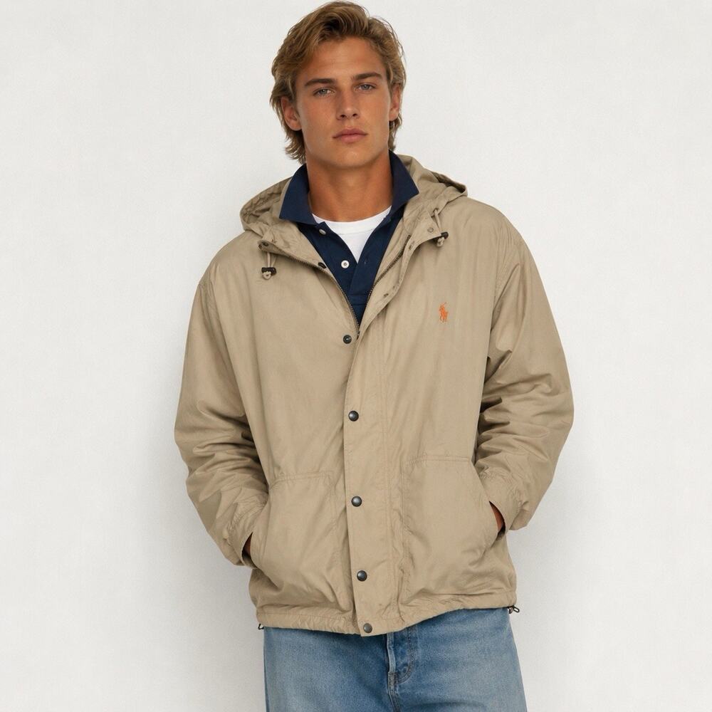 Vtg Mens Ralph Lauren 100% Cotton Utility Full Zip Bomber Pony Jacket L
